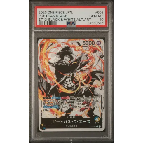 2023 One Piece JPN.: ST13-002 Portgas D. Ace (ST13- Black & White ALt.Art) PSA GEM MT10