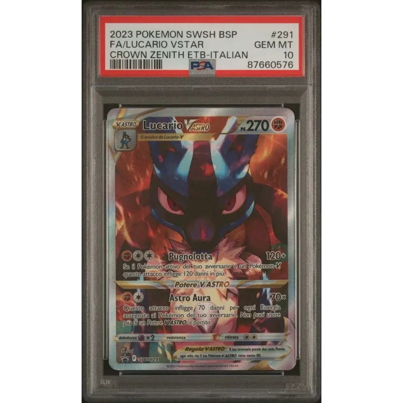 2023 Pokémon SWSH BSP: 291 FA/Lucario VSTAR (Crown Zenith ETB-Italian) PSA GEM MT10