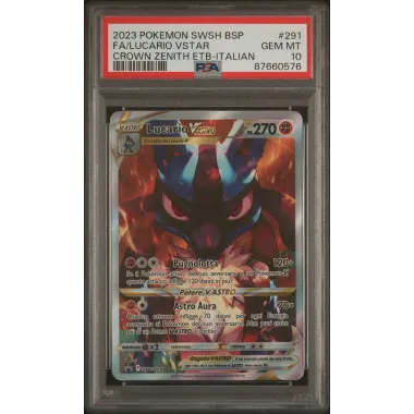 2023 Pokémon SWSH BSP: 291 FA/Lucario VSTAR (Crown Zenith ETB-Italian) PSA GEM MT10