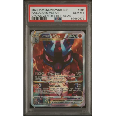 2023 Pokémon SWSH BSP: 291 FA/Lucario VSTAR (Crown Zenith ETB-Italian) PSA GEM MT10