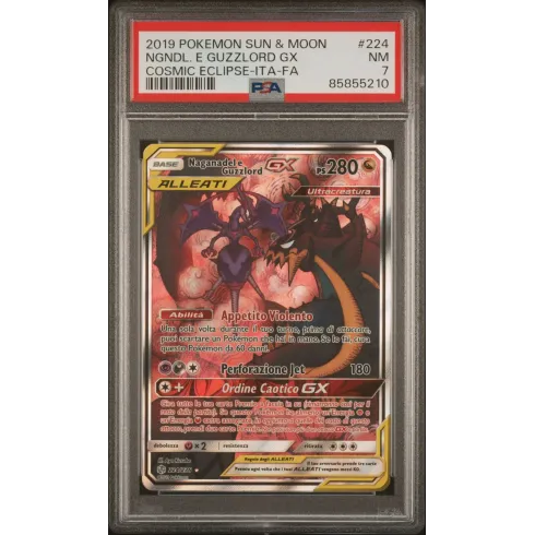 2019 Pokémon Sun & Moon: 224 Naganadiel e Guzzlord GX (Cosmic Eclipse-ITA-FA) PSA NM 7