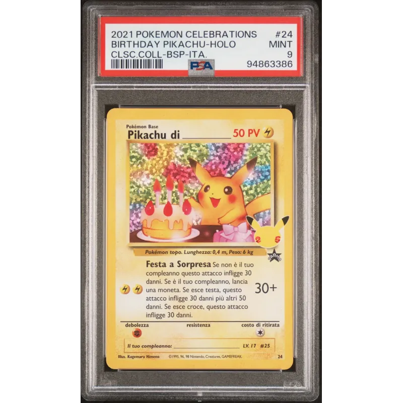 2021 Pokémon Celebrations: 24 Birthday Pikachu-HOLO (CLSC.Coll-BSP-ITA) PSA MINT 9