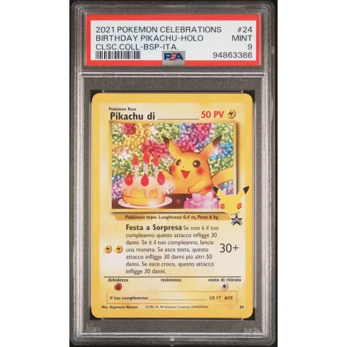 2021 Pokémon Celebrations: 24 Birthday Pikachu-HOLO (CLSC.Coll-BSP-ITA) PSA MINT 9