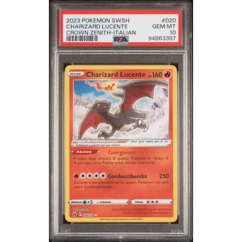 2023 Pokémon SWSH: 020 Charizard Lucente (Crown Zenith-Italian) PSA GEM MT10