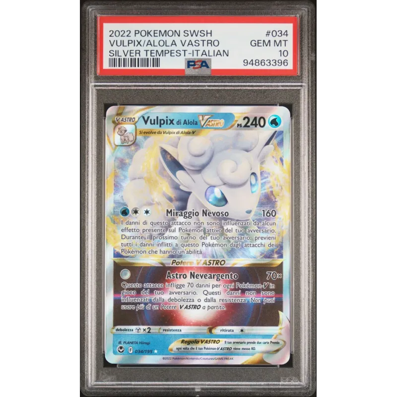 2022 Pokémon SWSH: 034 Vulpix/Alola VASTRO (Silver Tempest-Italian) PSA GEM MT10