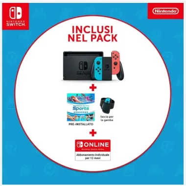 Nintendo Switch + Nintendo Switch Sports Pre Installed + Abbonamento Nintendo 12 Mesi