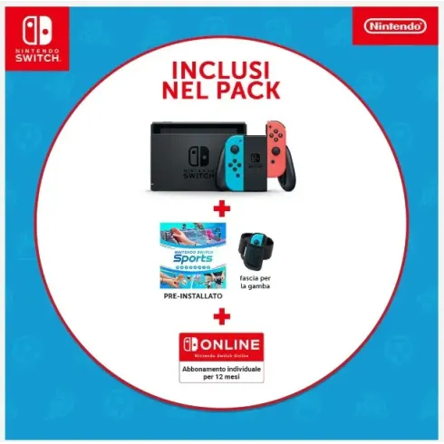 Nintendo Switch + Nintendo Switch Sports Pre Installed + Abbonamento Nintendo 12 Mesi