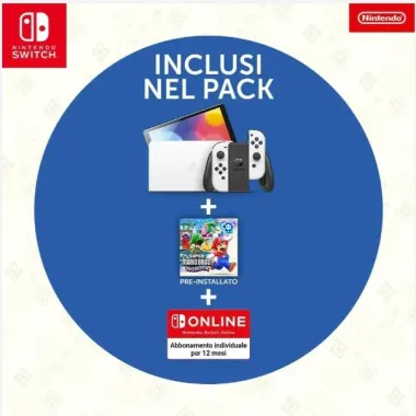 Nintendo Switch Oled + Super Mario Bros Wonder + Abbonamento Nintendo Online 12 Mesi