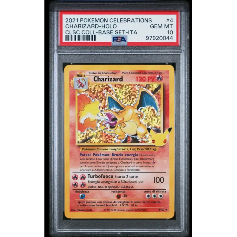 2021 Pokémon Celebrations: 4 Charizard-Holo (CLSC.COLL-BASE SET-ITA.) PSA GEM MT10