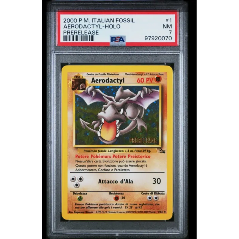 2000 Pokémon Italian Fossil: 1 Aerodactyl-Holo (PRERELEASE) PSA NM 7