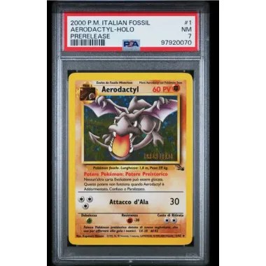 2000 Pokémon Italian Fossil: 1 Aerodactyl-Holo (PRERELEASE) PSA NM 7