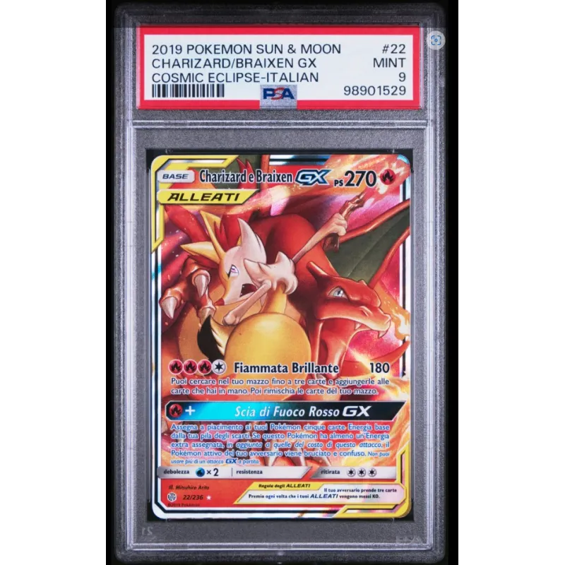 2019 Pokémon Sun & Moon: 22 Charizard/Braixen GX (COSMIC ECLIPSE-ITALIAN) PSA MINT 9