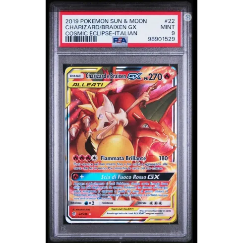 2019 Pokémon Sun & Moon: 22 Charizard/Braixen GX (COSMIC ECLIPSE-ITALIAN) PSA MINT 9