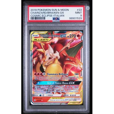 2019 Pokémon Sun & Moon: 22 Charizard/Braixen GX (COSMIC ECLIPSE-ITALIAN) PSA MINT 9