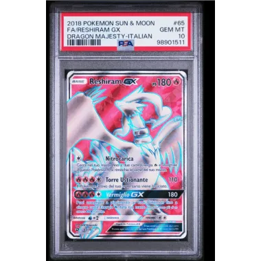 2018 Pokémon Sun & Moon: 65 FA/Reshiram GX (DRAGON MAJESTY-ITALIAN) PSA GEM MT10