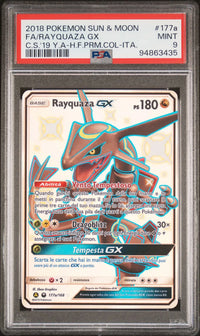 2018 Pokémon Sun & Moon: 177a FA/Rayquaza GX (C.S.'19 Y.A-H.F.PRM.COL-ITA) PSA MINT 9