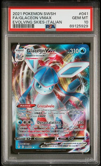 2021 Pokémon SWSH: 041 FA/GLACEON VMAX (EVOLVING SKIES-ITALIAN) PSA GEM MT10